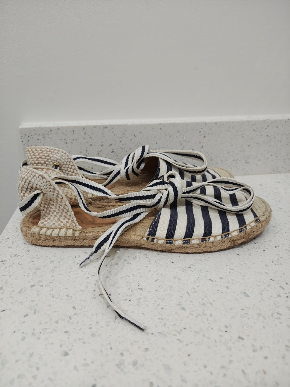 J. Crew Black and White Striped Ankle-Tie Espadrilles - Picture 5 of 7